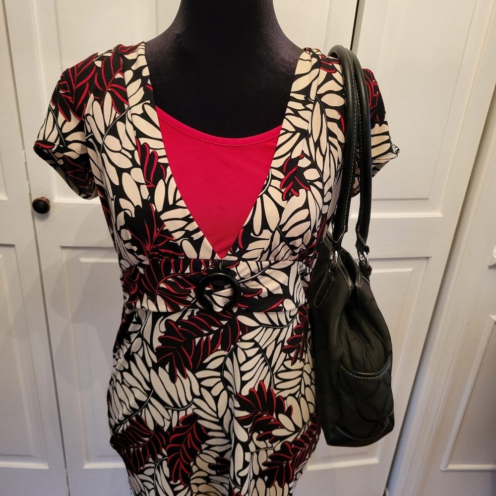 Y2k Layered Look Red and Black Babydoll Top with Black Buckle Sz M Vintage y2k
